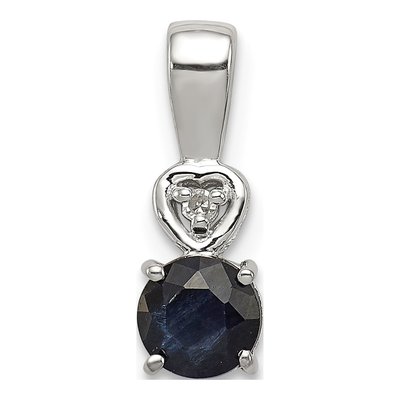 Sterling Silver Sapphire & Diamond Round Pendant