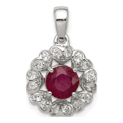 Sterling Silver Ruby & White Topaz Pendant