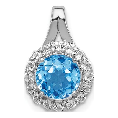 Sterling Silver Swiss Blue Topaz & White Topaz Circle Pendant