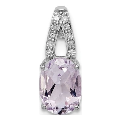 Sterling Silver 1/20 ct tw Rose de France Amethyst & Diamond Oval Pendant
