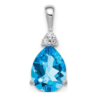 Sterling Silver Swiss Blue Topaz & Diamond Teardrop Pendant