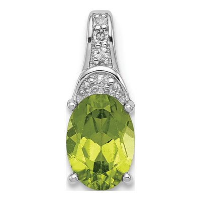Sterling Silver Peridot & Diamond Oval Pendant