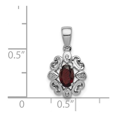 Sterling Silver Garnet & Diamond Oval Pendant – view 4