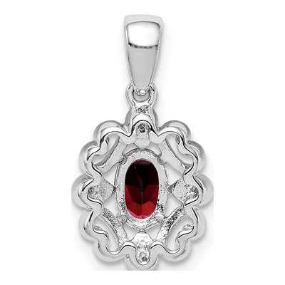 Sterling Silver Garnet & Diamond Oval Pendant – view 5