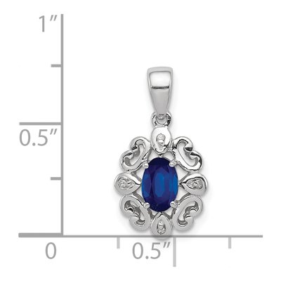 Sterling Silver Sapphire & Diamond Oval Pendant – view 4