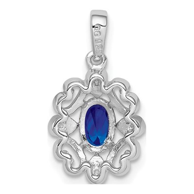 Sterling Silver Sapphire & Diamond Oval Pendant – view 5