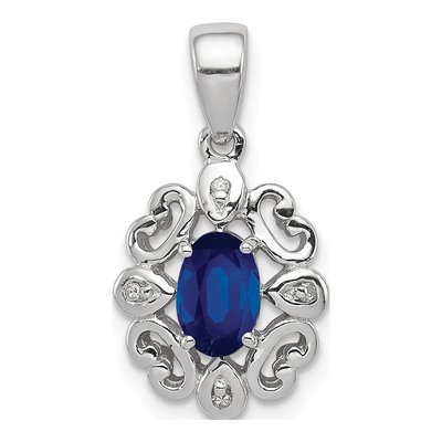Sterling Silver Sapphire & Diamond Oval Pendant