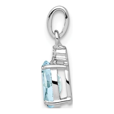 Sterling Silver Aquamarine & Diamond Oval Pendant – view 3