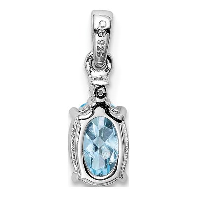 Sterling Silver Aquamarine & Diamond Oval Pendant – view 4
