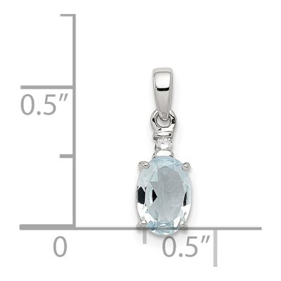 Sterling Silver Aquamarine & Diamond Oval Pendant – view 5