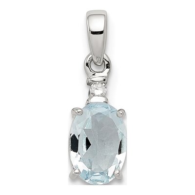 Sterling Silver Aquamarine & Diamond Oval Pendant