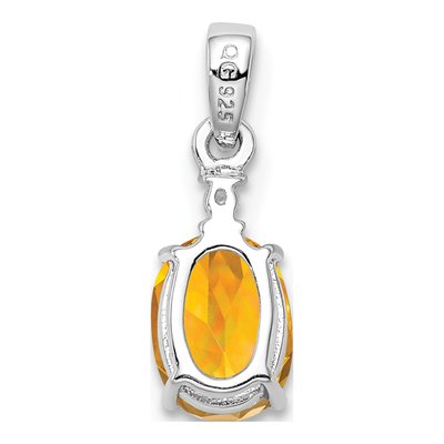 Sterling Silver Citrine & Diamond Oval Pendant – view 4