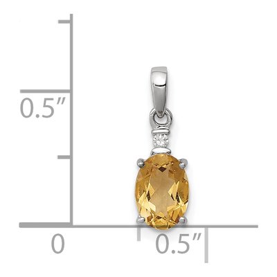 Sterling Silver Citrine & Diamond Oval Pendant – view 5