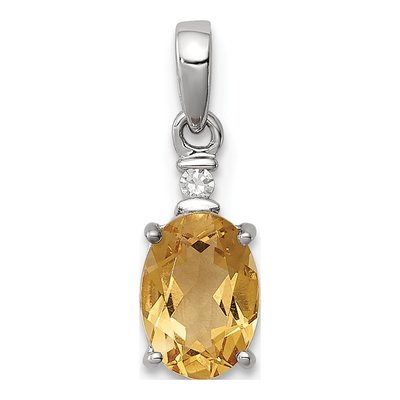 Sterling Silver Citrine & Diamond Oval Pendant