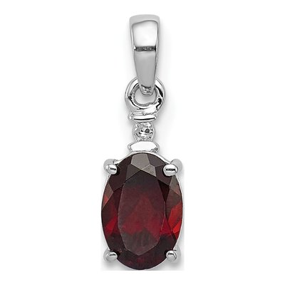 Sterling Silver Garnet & Diamond Oval Pendant