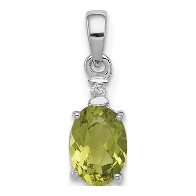 Sterling Silver Peridot & Diamond Oval Pendant
