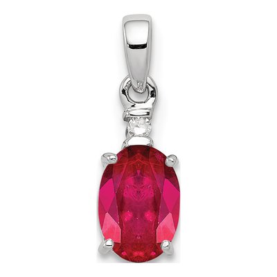 Sterling Silver Ruby & Diamond Oval Pendant