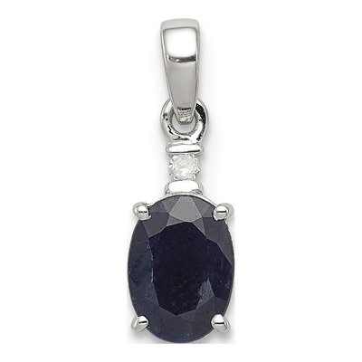 Sterling Silver Sapphire & Diamond Oval Pendant