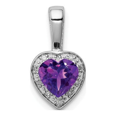 Sterling Silver Amethyst & Diamond Heart Pendant