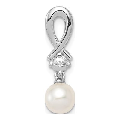 Sterling Silver Freshwater Cultured Pearl & Diamond Slide Pendant