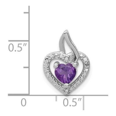 Sterling Silver Amethyst & Diamond Heart Pendant – view 5