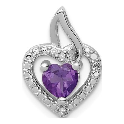 Sterling Silver Amethyst & Diamond Heart Pendant