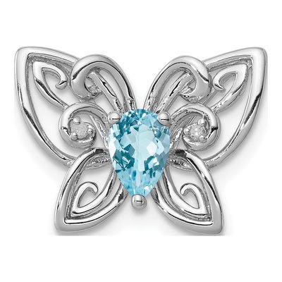 Sterling Silver Swiss Blue Topaz & Diamond Slide Pendant