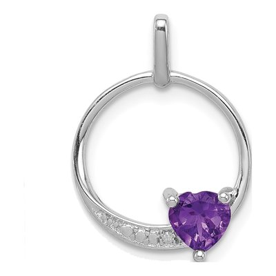 Sterling Silver Amethyst & Diamond Heart Pendant