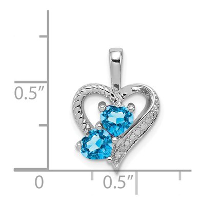 Sterling Silver Swiss Blue Topaz & Diamond Heart Pendant – view 4