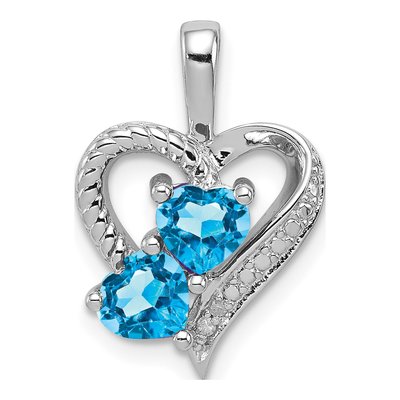 Sterling Silver Swiss Blue Topaz & Diamond Heart Pendant