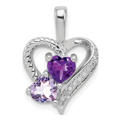 Sterling Silver Rose de France Amethyst & Amethyst Heart Pendant