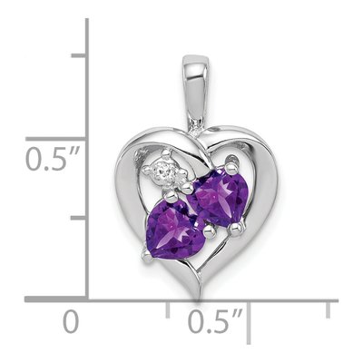Sterling Silver Amethyst & Diamond Heart Pendant – view 4
