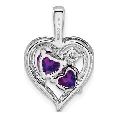 Sterling Silver Amethyst & Diamond Heart Pendant – view 5
