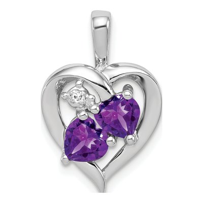 Sterling Silver Amethyst & Diamond Heart Pendant
