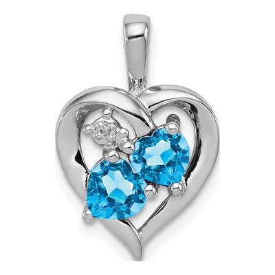 Sterling Silver Swiss Blue Topaz & Diamond Heart Pendant