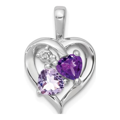 Sterling Silver Rose de France Amethyst & Amethyst Heart Pendant