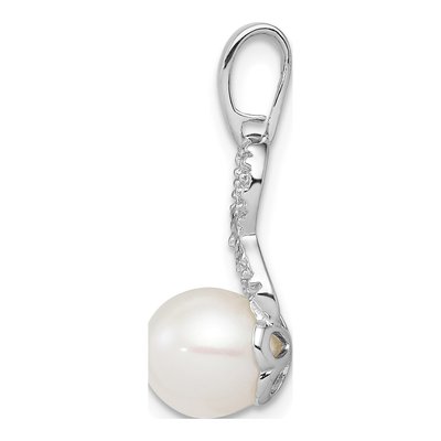 Sterling Silver Freshwater Cultured Pearl & Diamond Pendant – view 3