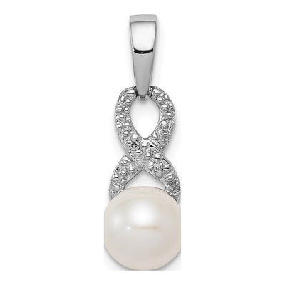 Sterling Silver Freshwater Cultured Pearl & Diamond Pendant