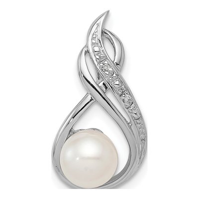 Sterling Silver Freshwater Cultured Pearl & Diamond Slide Pendant