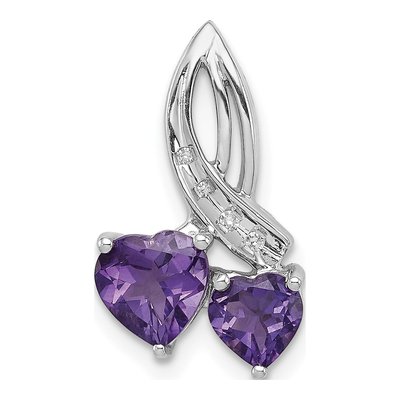 Sterling Silver Amethyst & Diamond Heart Slide Pendant
