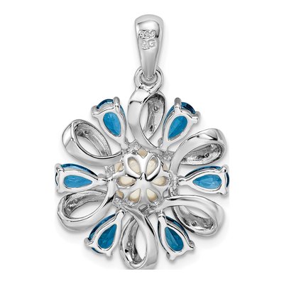 Sterling Silver Freshwater Cultured Pearl & London Blue Topaz Flower Pendant – view 5