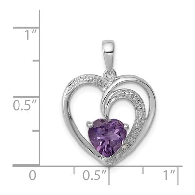 Sterling Silver Amethyst & Diamond Heart Pendant – view 4
