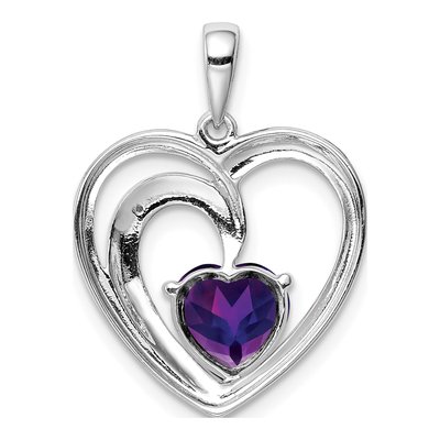 Sterling Silver Amethyst & Diamond Heart Pendant – view 5