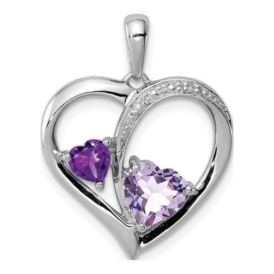 Sterling Silver Amethyst & Diamond Heart Pendant