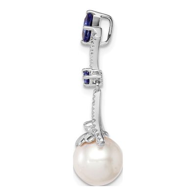 Sterling Silver Freshwater Cultured Pearl & Lab-Created Sapphire Pendant – view 3