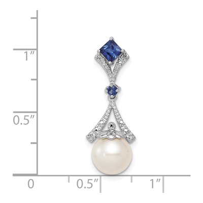 Sterling Silver Freshwater Cultured Pearl & Lab-Created Sapphire Pendant – view 4