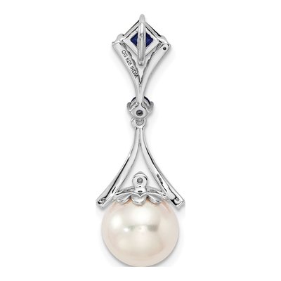Sterling Silver Freshwater Cultured Pearl & Lab-Created Sapphire Pendant – view 5