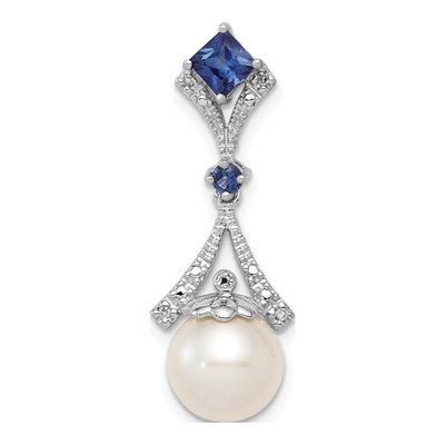 Sterling Silver Freshwater Cultured Pearl & Lab-Created Sapphire Pendant