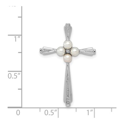 Sterling Silver Freshwater Cultured Pearl & Diamond Cross Pendant – view 4