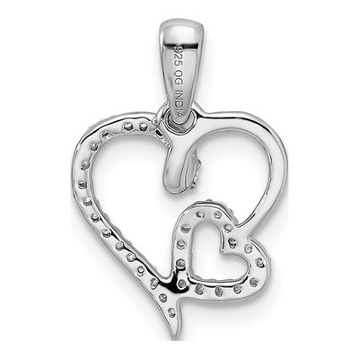Sterling Silver 1/8 ct tw Diamond Double Heart Pendant – view 5